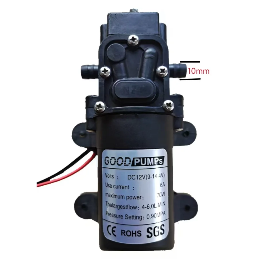 DC12V 70W 6L/Min High Pressure Diaphragm Pump Mini Electric Self-priming Pump Water Washing Machine Pesticide Spraying