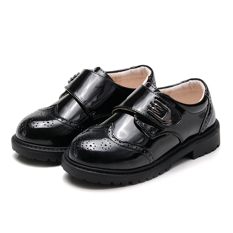 

Black Patent Leather Shoes Children's Lace Up or Hookloop Dance Shoes Boys Students British Style Performance Shoes Plus Size 42