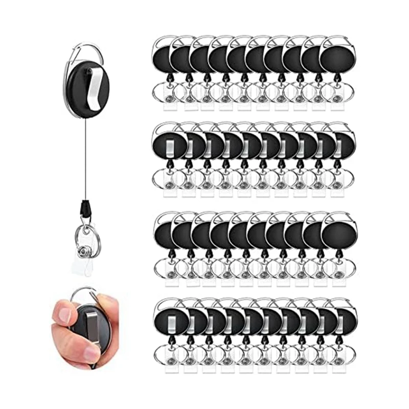 40Piece Retractable ID Badge Reel With Belt Clip And Key Ring Badge Clip Retractable For Doctors Nurse Office Workers