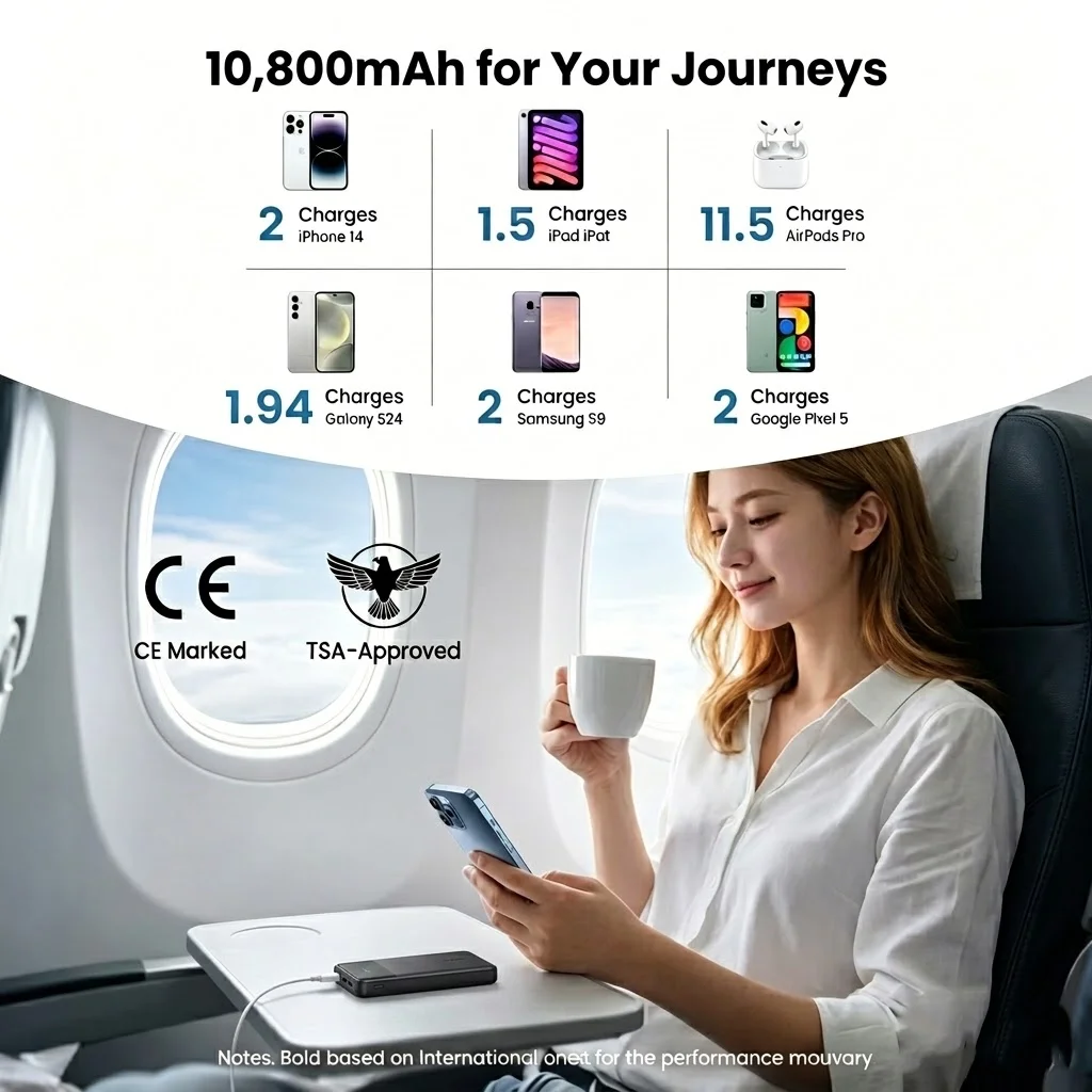 10800mAh Fast Charging Power Bank with Built-in USB-C Cable 22.5W Portable Charger for iPhone 16/15/14 pro Max Samsung Galaxy S25/S24 Ultra iPad with Apple Watch Wireless Charging Feature view 6