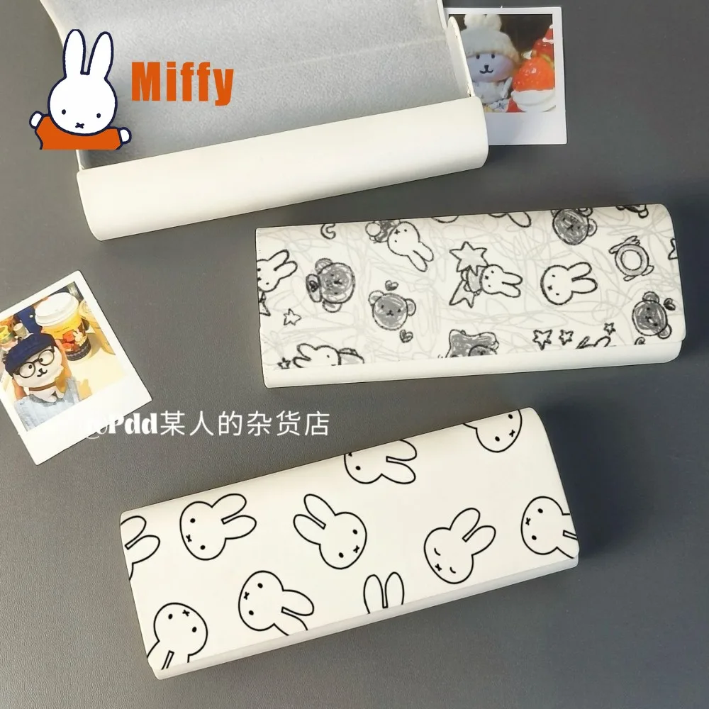 Kawaii Miffy Magnetic Hard Shell Eyeglass Case Cute Rabbit PU Cartoon Print Slim Portable Travel Glasses Box Storage Girl Gift