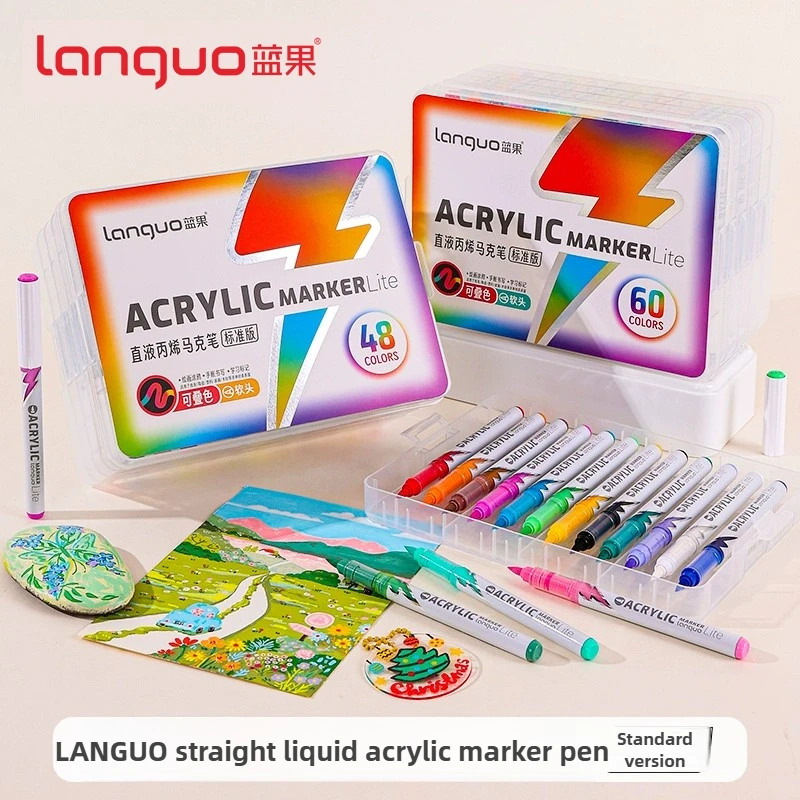 LANGUO 60/24 Colors Lightning Liquid Acrylic Markers Soft Tip Layerable for DIY Smart Ink Control Art Stationery School Supplies