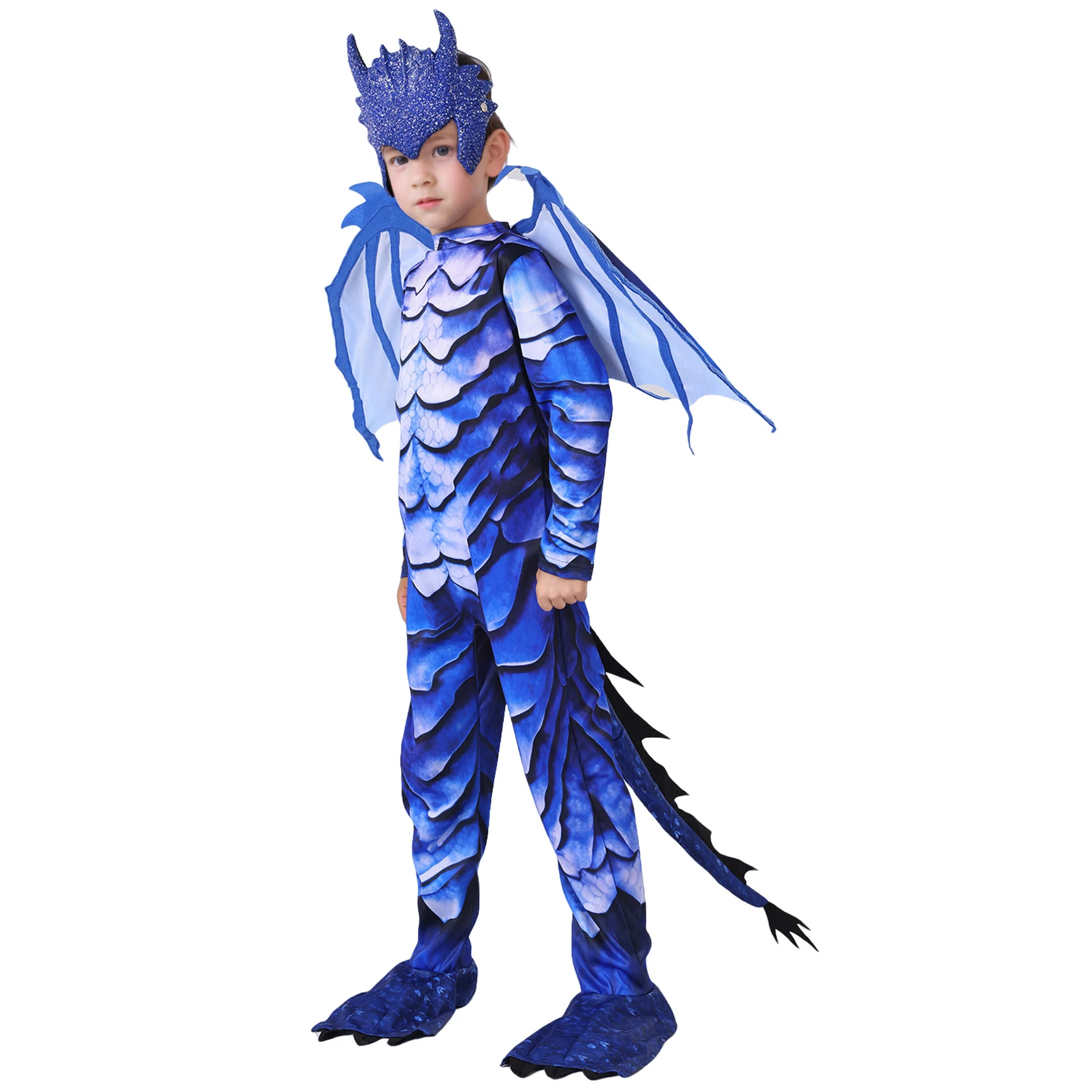 Costumes Cosplay Dragon pour Enfants, Costume d'Halloween, Vêtements Ptérosaure, Combinaison de Dinosaure, Queue d'Ailes, Ensemble de Vêtements de Sauna, Masque