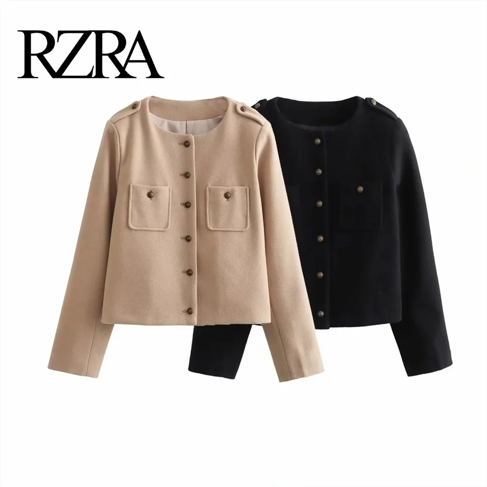 RZRA-Chaqueta fragante pequeña informal para mujer, Top con hebilla decorativa, versión corta, abrigo de cuello redondo, novedad de 2024