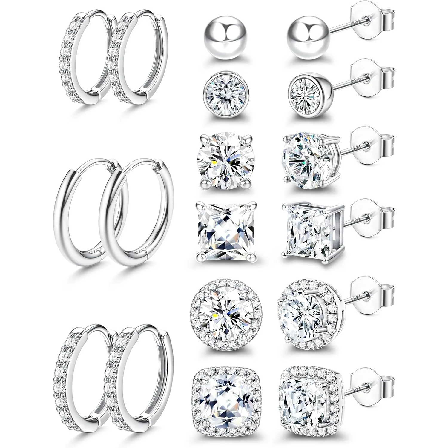 

Florideco Cubic Zirconia Stud Earrings for Women Men Hypoallergenic Silver Needle Stud Earrings for Sensitive Ear Dainty Jewelry