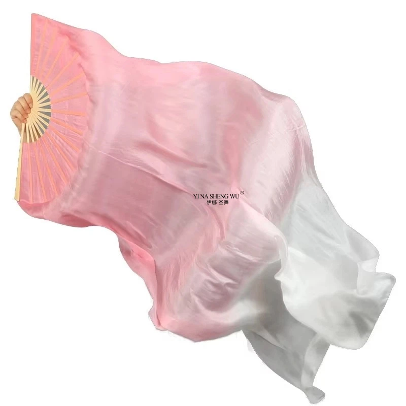 Velo de danza del vientre de seda 100%, abanico largo teñido a mano, accesorio de competición de danza del vientre para mujer, abanicos ligeros y fluidos, 1 unidad/1 par
