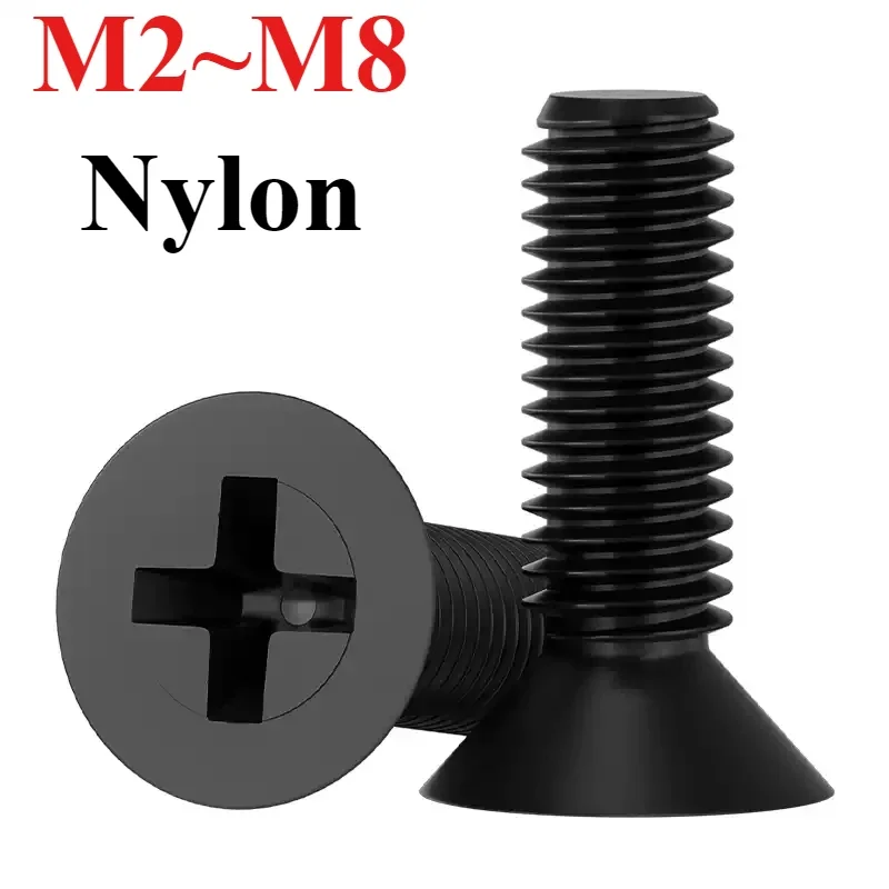m2-m25-m3-m4-m5-m6-m8-Черные-нейлоновые-винты-с-потайной-головкой-с-плоской-головкой-и-крестообразной-головкой-Пластиковые-болты-с-крестообразной-головкой-Длина-4-~-40-мм
