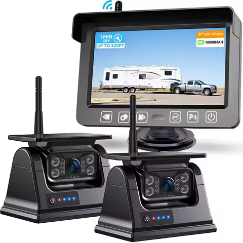 iPoster For Caravan Trailer Rv Hitch Digital Wireless 5 Inch IPS Dual Screen Monitor with 1/2x Solar Backup Camera Magnetic Base