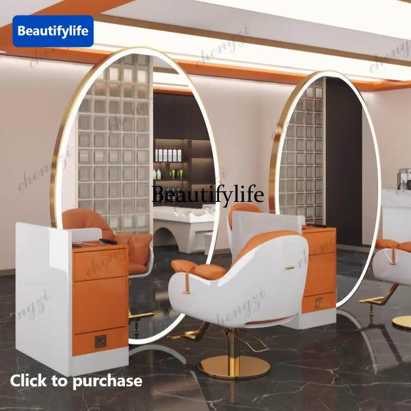 Barber shop mirror table single and double-sided hairdressing, special for hair salon, hair cutting, mirror cabinet integrated