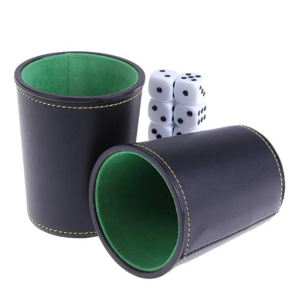 6 Sided Dice Cup Set Faux Leather Flannel Dice Cup With 5 Dices Bar Pub Club Table Board Games Party DND Playing Games Dice Set