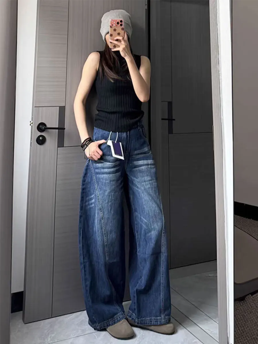 

Loose High Waist Wide Leg American Style Denim Jeans Women's Spring Summer Pear Shape Body Fit Loose Straight Loose Jeans