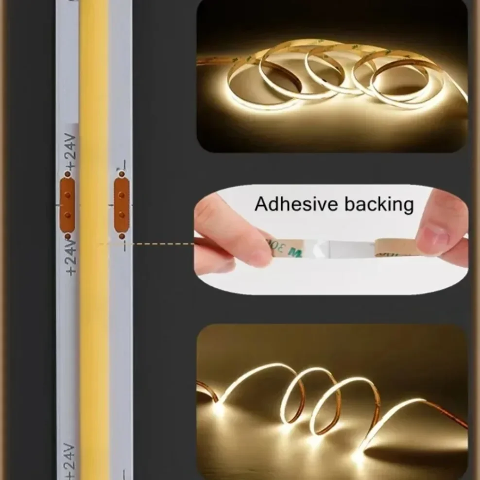 DC12V 24V 528LEDs/m High Density COB LED Strip Light 0.5-5m 10mm PCB Flexible Tape Light for Home Cabinet Decor Linear Lighting