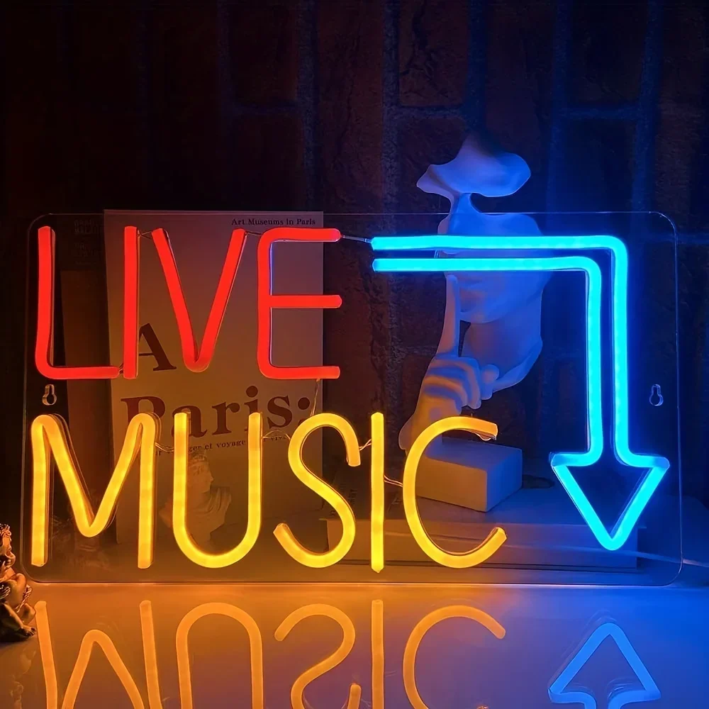 Live Music Neon Signs Music Party Neon Light Recording Studio Atmosphere Light Glowing Signs Music Bar LED Neon Light Wall Decor