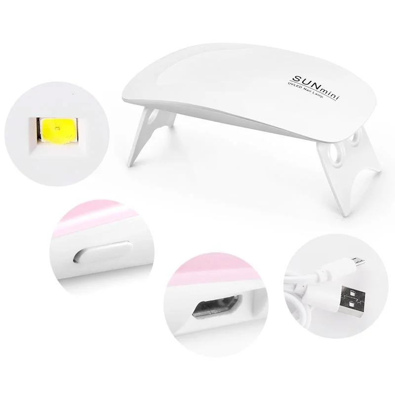 6W Mini Nail Dryer Machine Portable 6 LED UV Manicure Lamp Home Use Nail Lamp For Drying Nails Polish Varnish With USB Cable