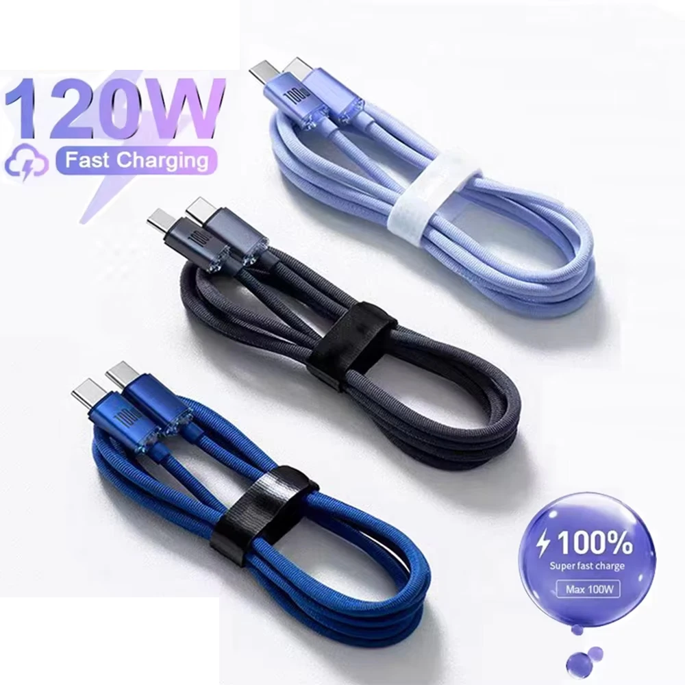 120W USB C Fast Charging Cable 0.25M/1M/1.5m/2M Quick Charge 6A Super Fast Cahrger For Samsung Xiaomi Huawei Type C Cable