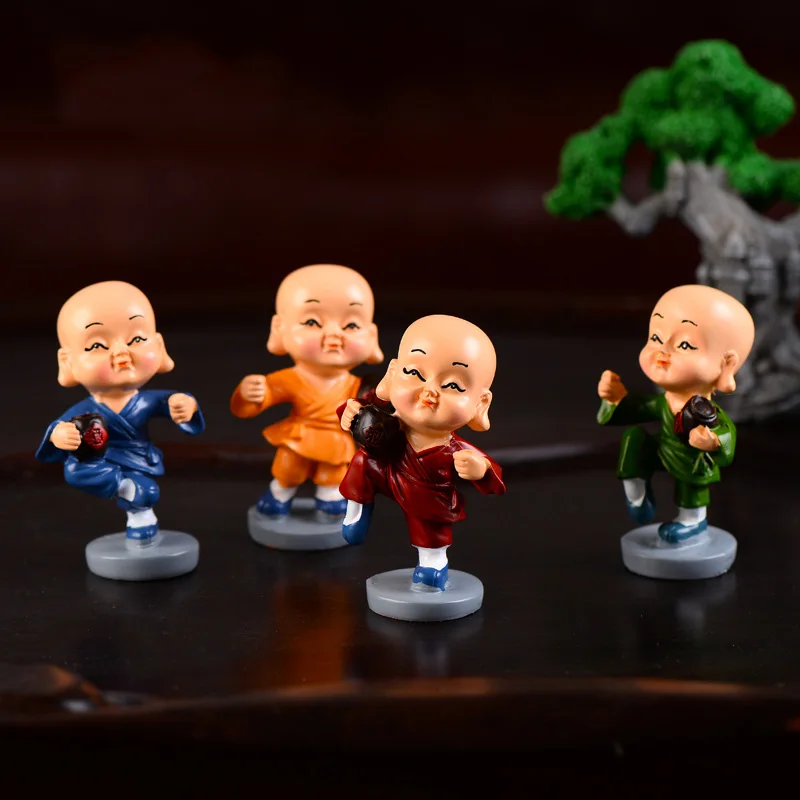 4Pcs/Set The Drunken Master KongFu Monk For Home Decorate Cute Tea Pet Car Decoration Interior Display