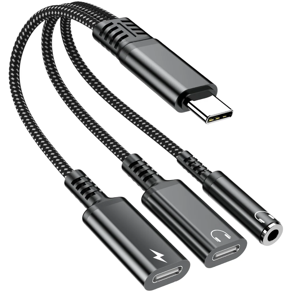 

Аудиоадаптер 3-в-1 Type-C с быстрой зарядкой PD 60 Вт и разъемом AUX для наушников: удобное аудио и зарядное устройство в одном устройстве