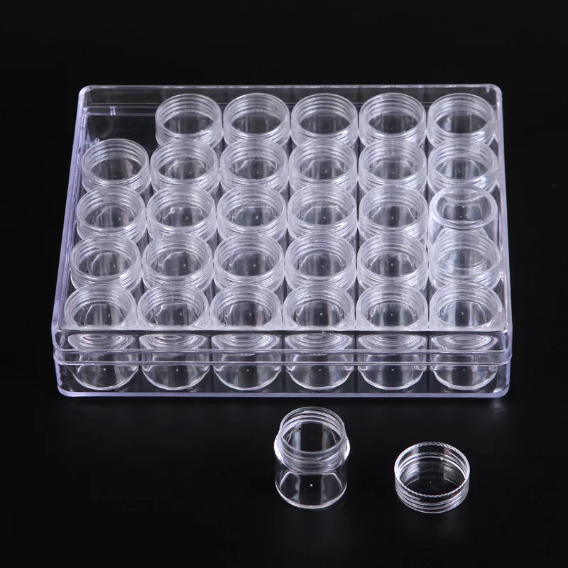 Acrylic Clear Box with 30pcs Separate Small Bottle with Lids Glitter Sample Vials Containers Organizer Handmade Jewelry Storage