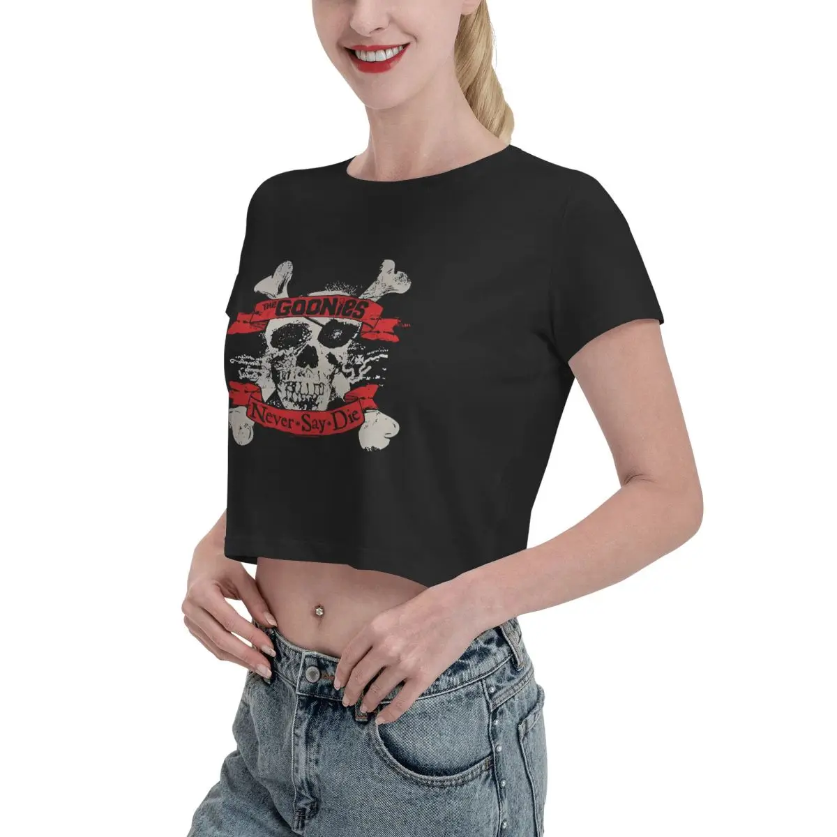 Cool Skull Goonies Never Say Die Tshirt Cartoon Graphic Tees Female Crop Top,Leak navel T-shirt