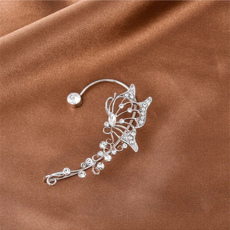 Pendientes de Clip de oreja de mariposa de elfo de cristal brillante a la moda sin Piercing Clip de oreja elegante