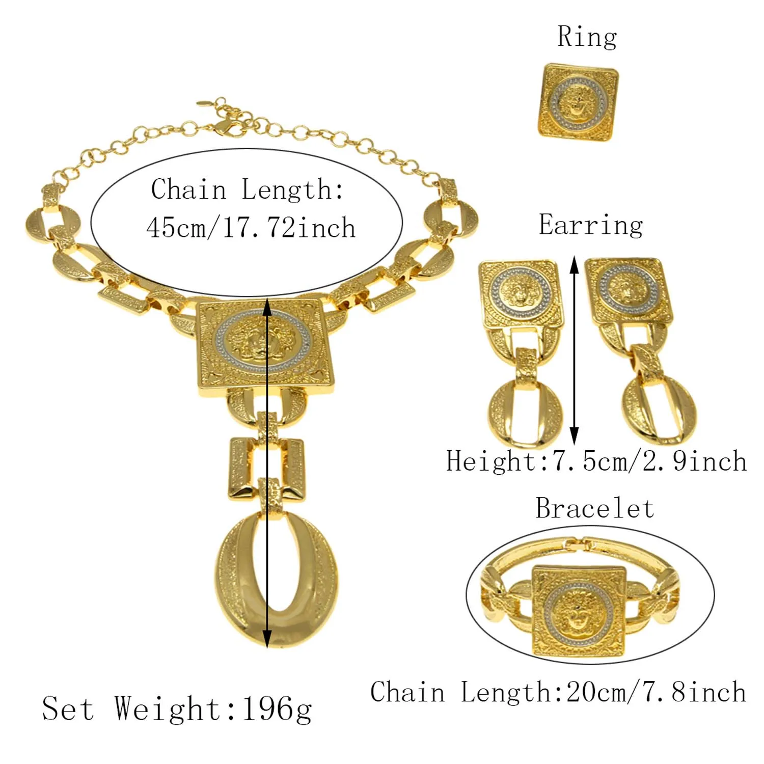 Italian Gold Plated Jewelry Set for Women Designer Style Pendant Face Shape Earrings Ring  Best Sellers Wedding Bijoux Accessory