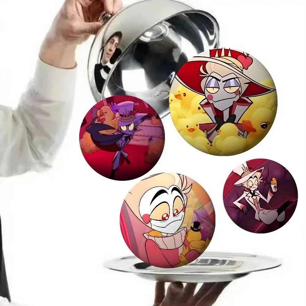 Funny L-Lucifer Alastor Duckies Badges Round Brooch Cute Cartoon Idol Cosplay Badges DIY Backpack Clothing Jewelry Pins