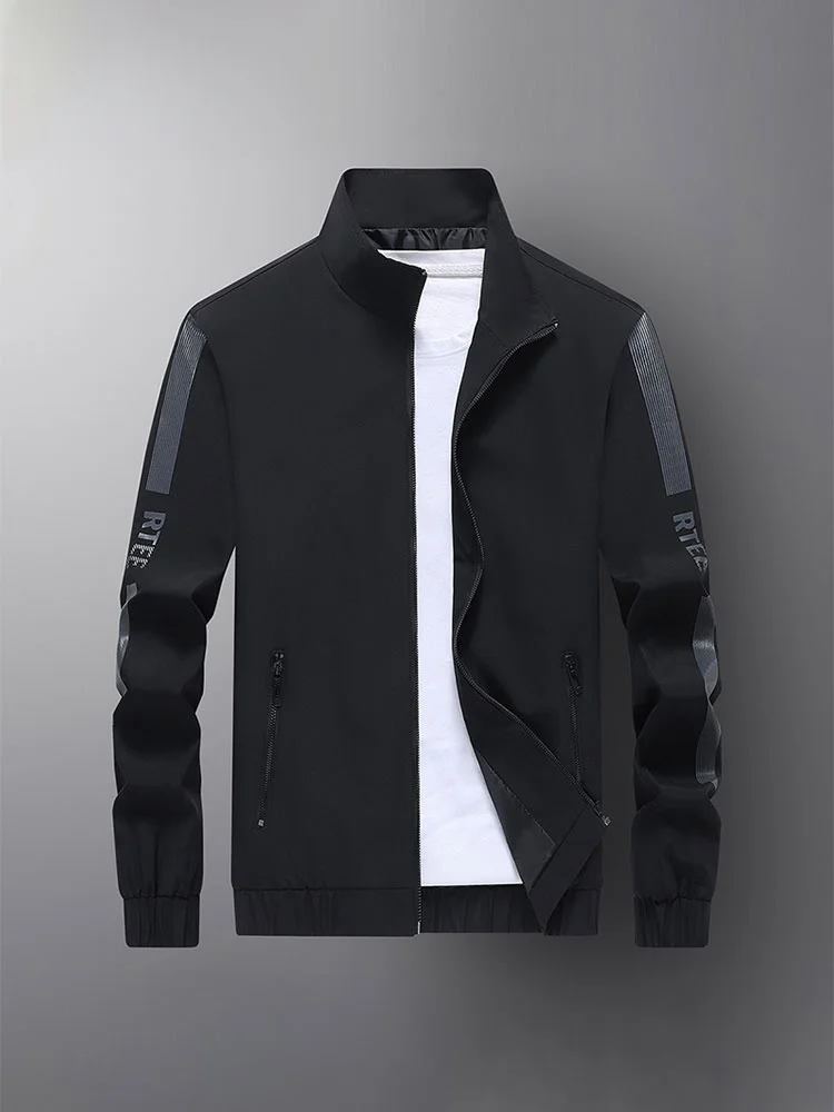 

Повседневная мужская куртка с воротником-стойкой, ветрозащитная, удобная, универсальная, Spor Midlife Dad Sle, длинная молния из полиэфирного волокна...