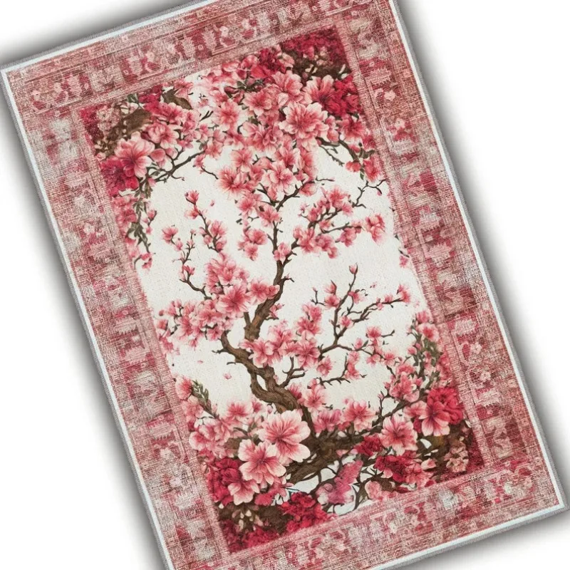 Cherry Blossom Rug Vintage Look Pink Rug Cottagecore Home Decor Cute Rug Cozy Decor Rug for Bedroom Aesthetic Girly Room Decor