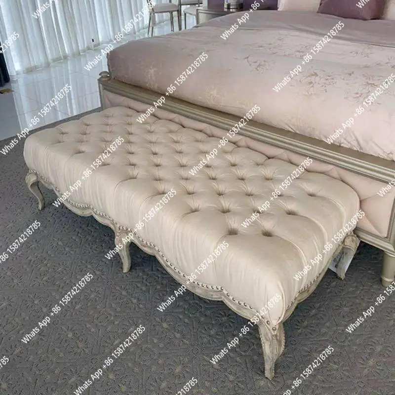 American light luxury solid wood carving flower bedroom bedside American country leather living room shoe change French bench
