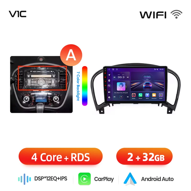 Junsun draadloze CarPlay Android Auto autoradio voor Nissan Juke (F15) 2010-2019 met ingebouwde koelventilator, Android GPS navigatie, multimediaspeler, WiFi, DSP, RDS, BT, SWC, IPS touchscreen,