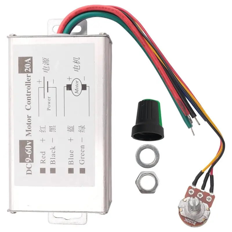 

A55T Motor Speed Controller DC9V 12V 24V 48V 60V 20A PWM Motor Speed Controller Regulator Driver 0-1200W Adjustable Current