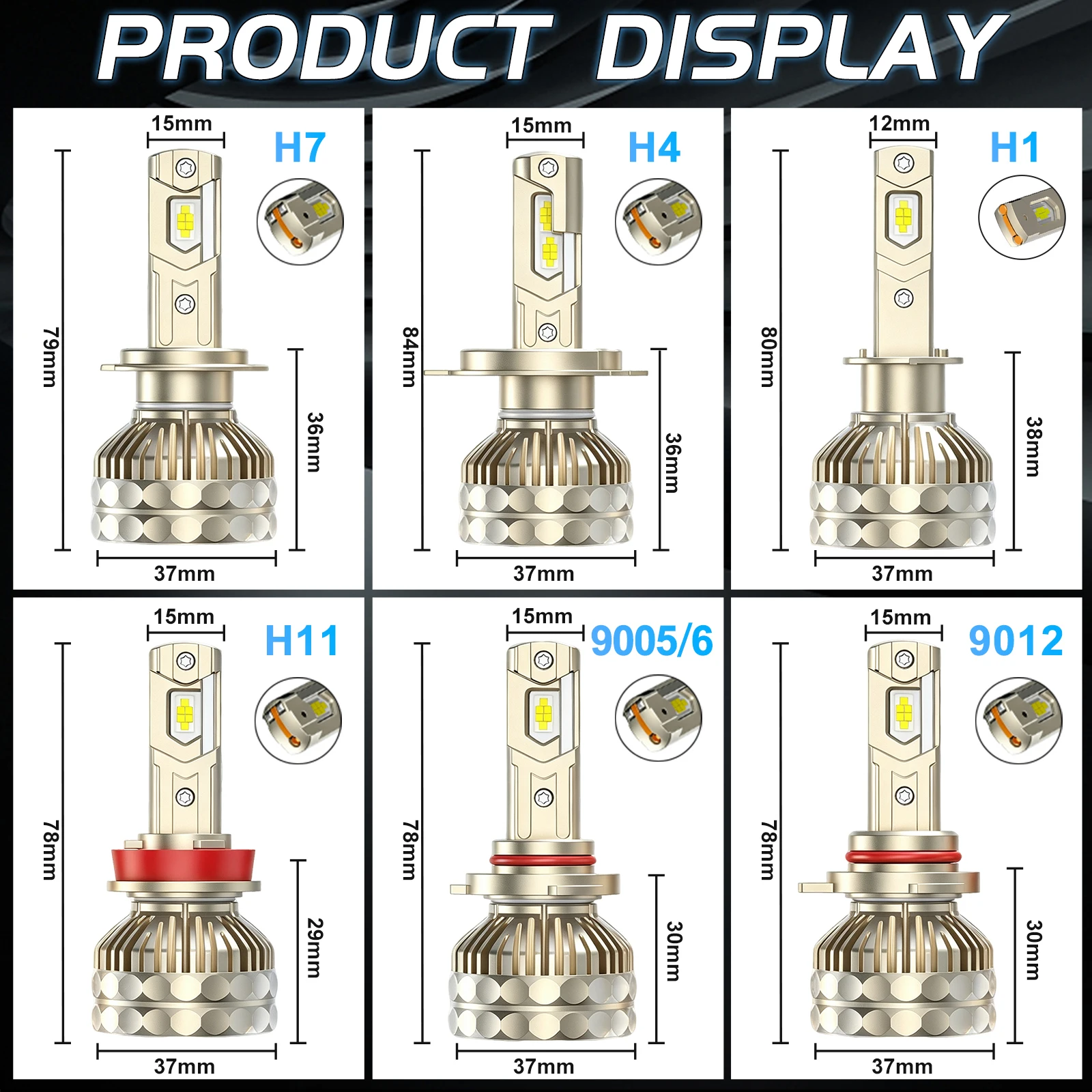 Bullvision H7 LED Canbus Headlight Super HB4 H11 H4 H1 9012 HB3 9005 9006 H8 Lights Plug-N-Play Bulbs 300W 6000K Auto Fog Lamp