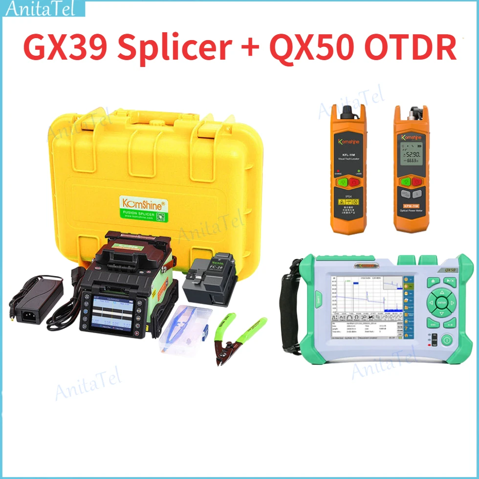 KOMSHINE GX39+QX50-S 9s Splicing Fiber Optical Fusion Splicer SM Fiber Fusion Splicing Machine 1310/1550 nm 32/30dB OTDR+OPM+VFL