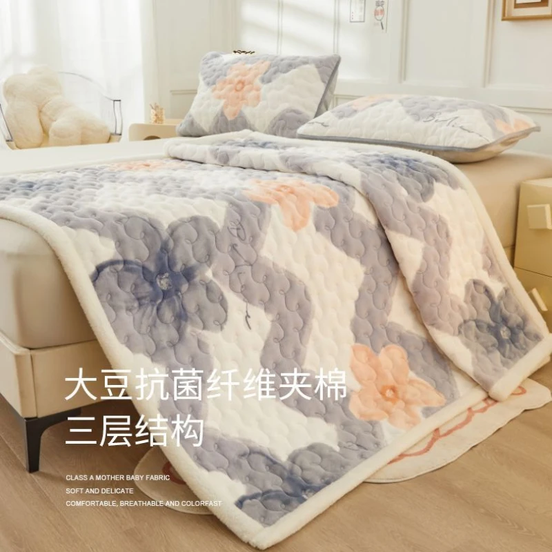 Winter Soft Mattress Toppers with Pillowcase 3pcs Bedding Sets Luxury Queen Bed Linen Bed Sheet Double Bedspread Thin Tatami Mat