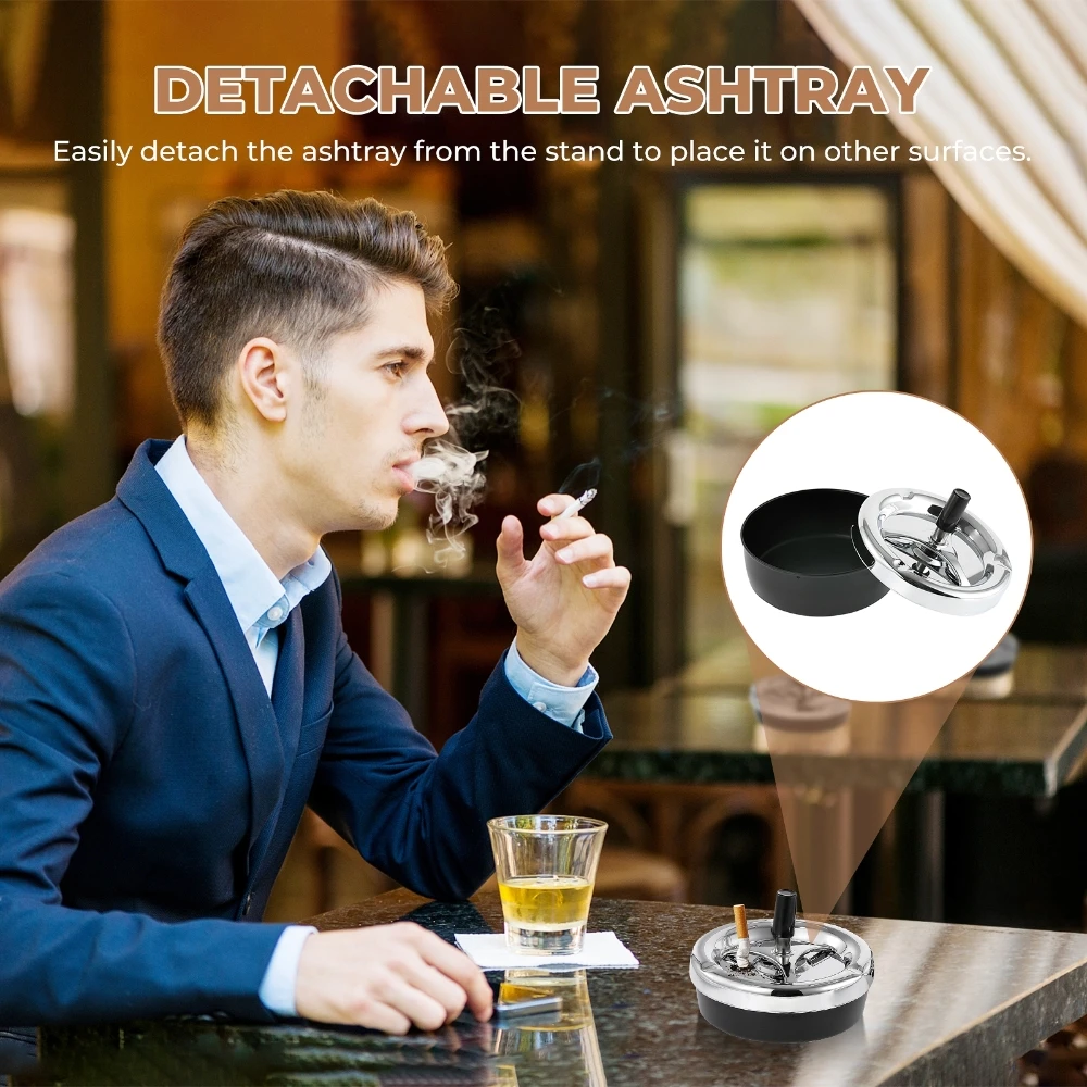 Floor Standing Ash Tray w/ Lid Stainless Steel Adjustable Height Smoking Ashtray Vertical Rotating Cigarette Detachable Ashtrays