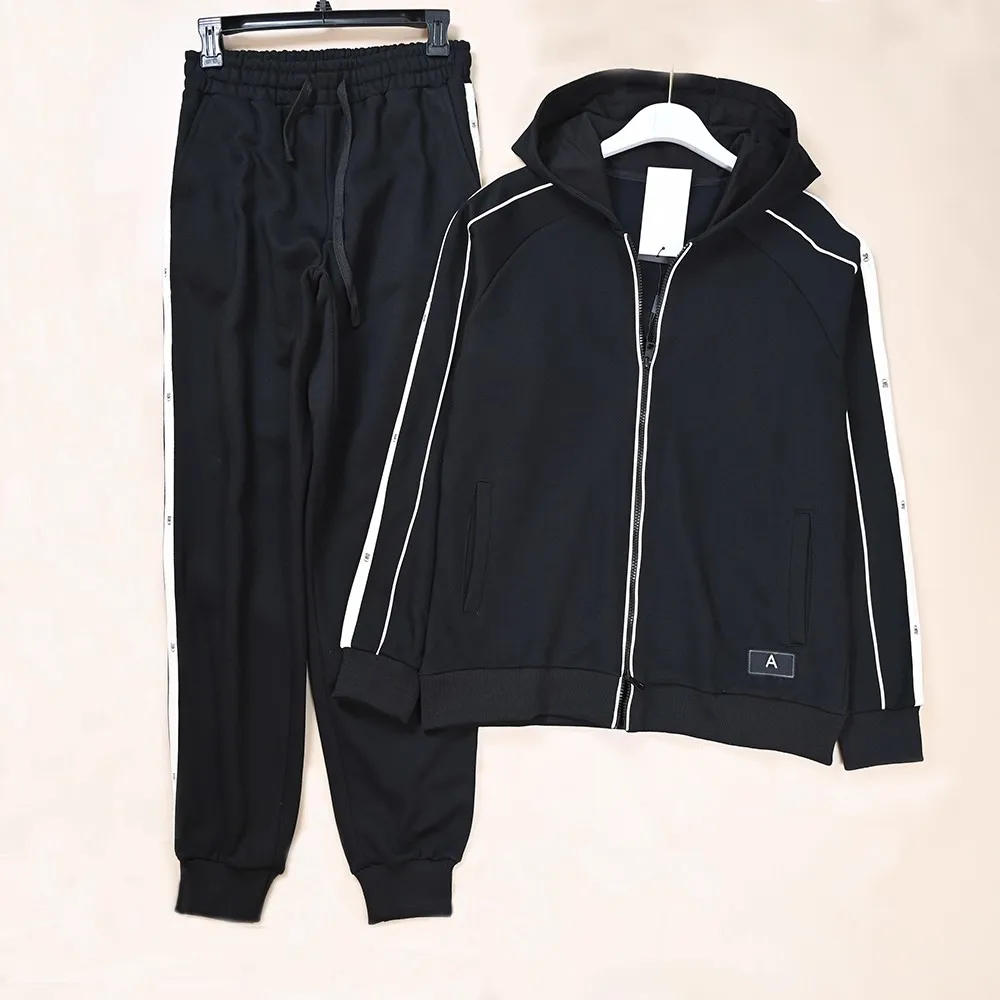 

Couples Casual Sporty Hooded Zipper Sweatshirt And Pants Set with Color Block Stripes Lettering Long Sleeve Winter Outfit