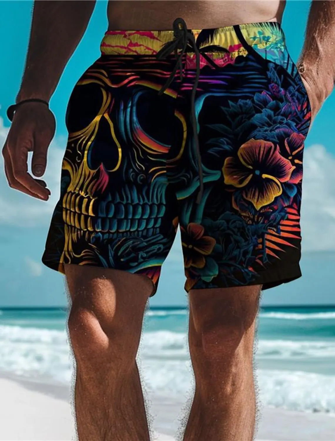 Men's shorts swimming trunks quick-drying grassland animal lion drawstring beach shorts outdoor hiking beach swimwear