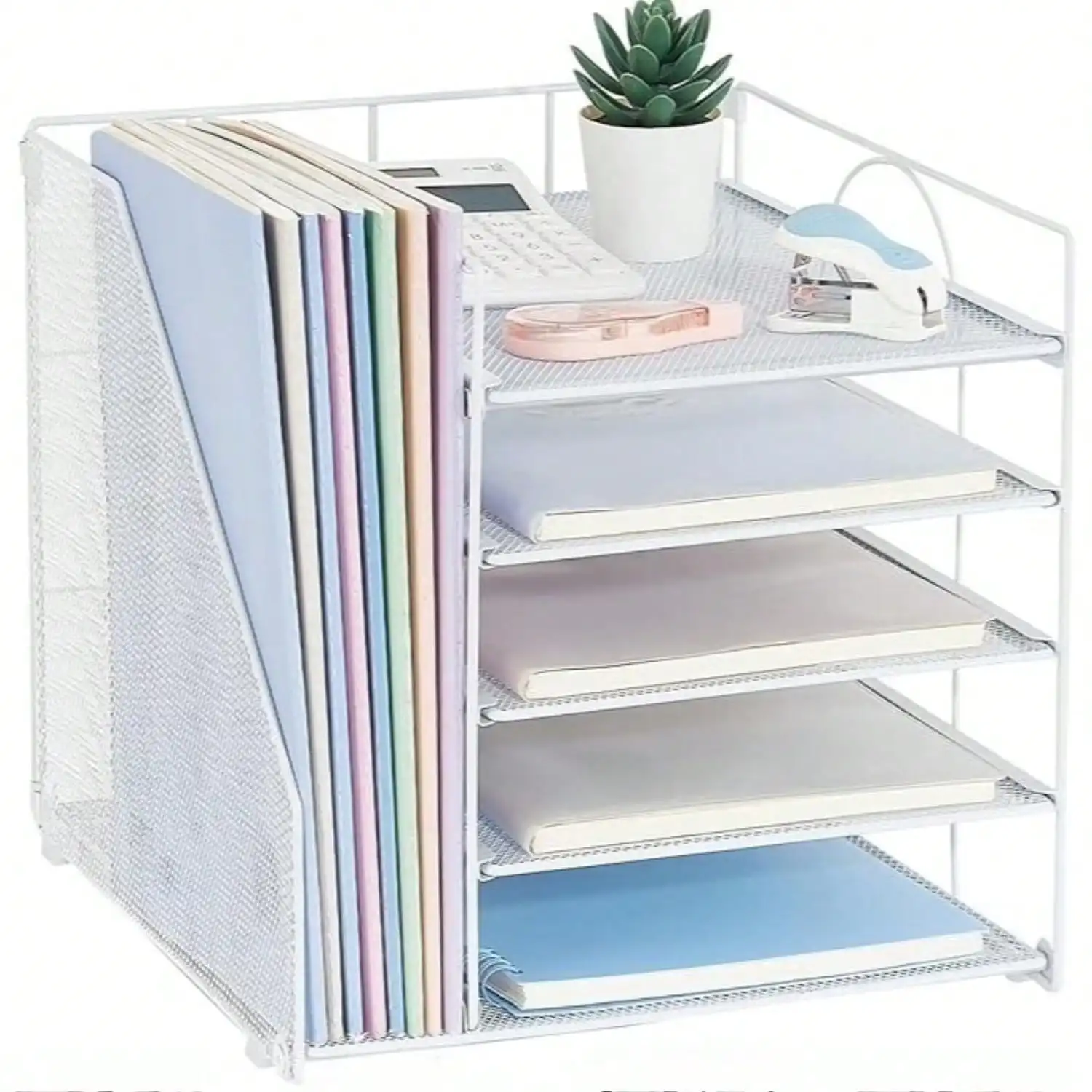 

5-Tier Desk Organizer With File Holder, Letter Tray Paper Organizer