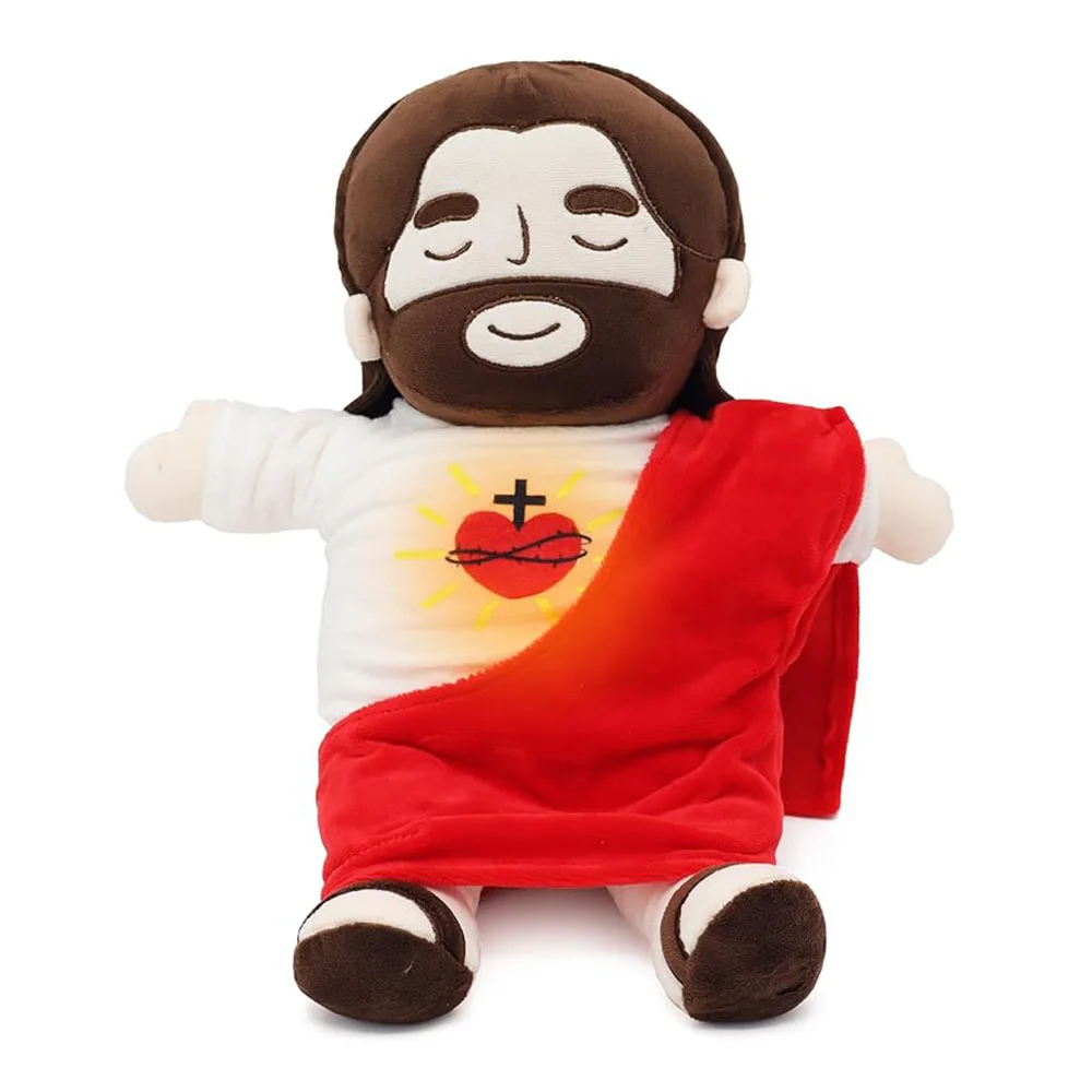 Xmas Heart Breathing Jesus Musical Plush Toy Soothing Jesus Plushies Stuffed Doll Church Sunday School Religious Christmas Gifts