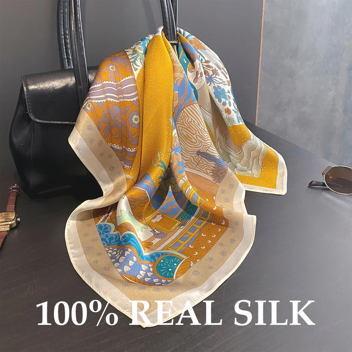

New 100% Real Silk Scarf Lady Bandana Square Scarves Wrap Kerchief Spring Summer Fashion Luxury High Quality Hijab Shawl Bufanda