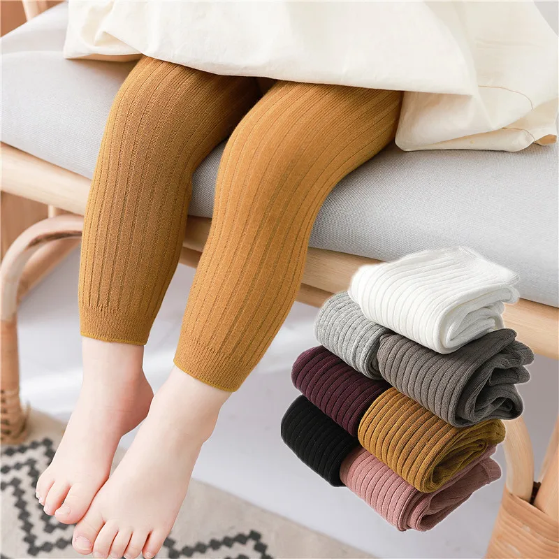 Spring Autumn Legging for Girls Children Solid Color Cotton Ribbed Pants Kids Newborn Knitting Leggings Trousers 0 to 6 Years