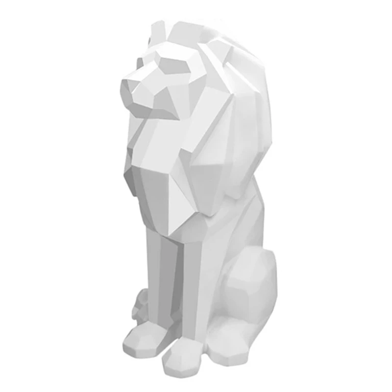 Lion Statue Lion Decor - Gifts For Men Geometric Stylish Sculpture Lion Figurine Decoration For Living Room Office Durable White