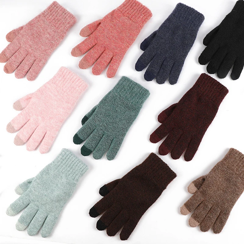 Winter Women Keep Warm Touch Screen Plus Cashmere Simple Solid Cycling Driving Knitted Gloves Multicolor Fashion High Elasticity