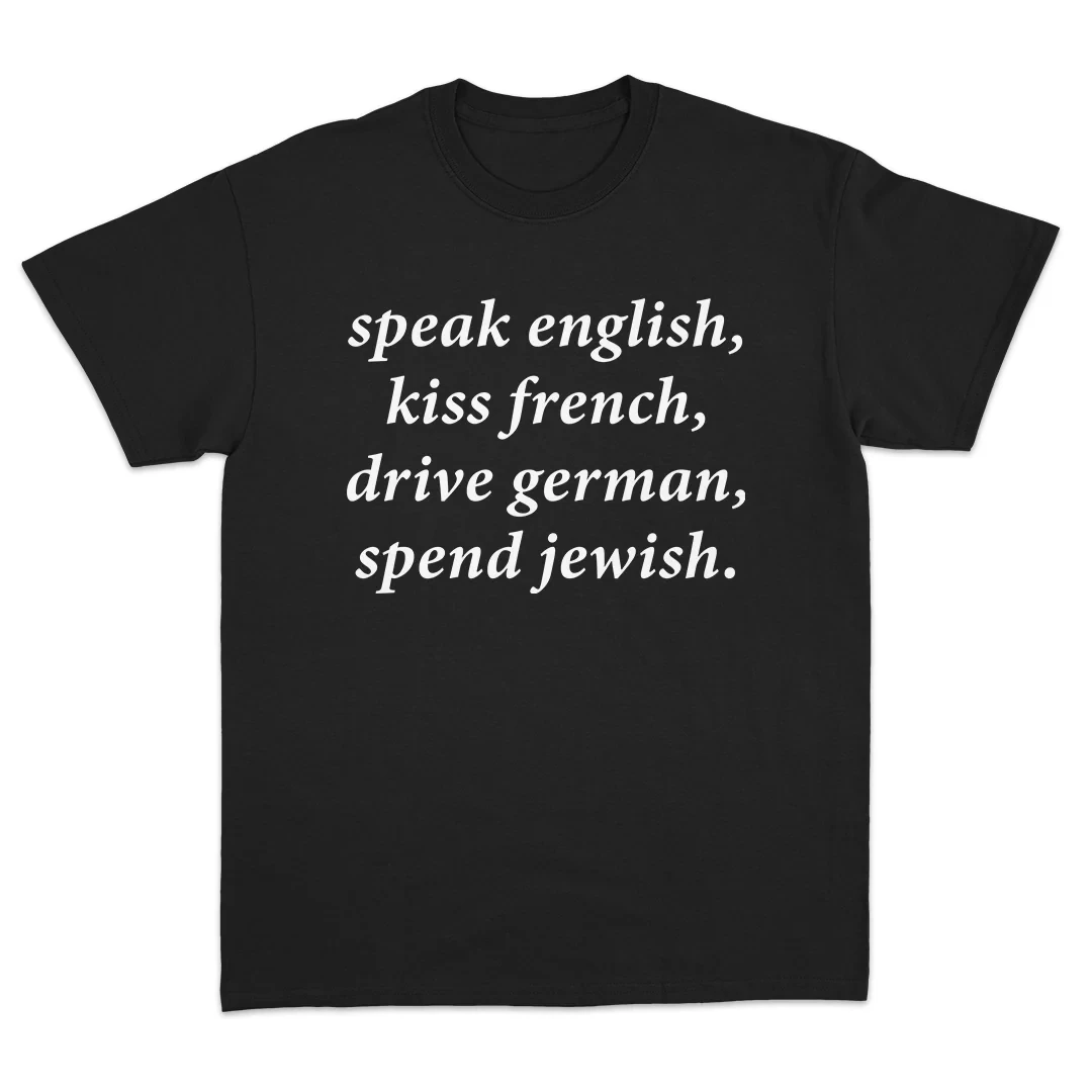 “Vintage Ethnic Stereotype Humor T - Shirt Speak English Kiss French Drive German Aesthetic Short Sleeve Graphic Tee Unisex”