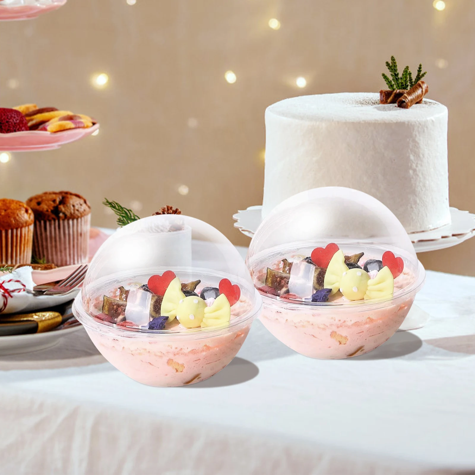 

10 Pcs Transparent Mousse Cake Container Ball Shape Food Storage Boxes Lightweight Portable Safe Plastic Cake Box