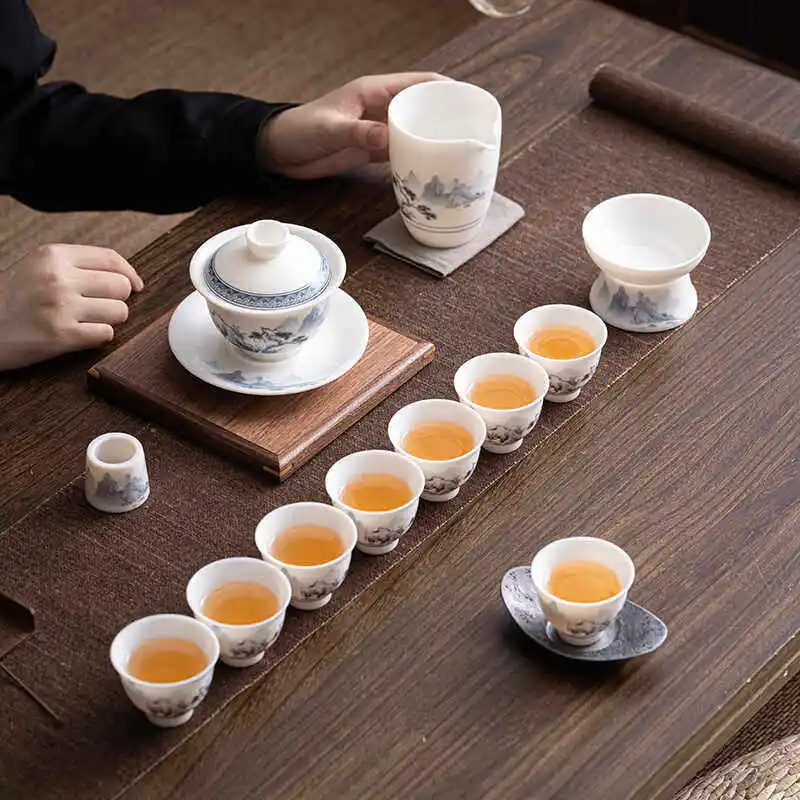 Tea set light luxury high-end home gift office cover bowl tea cup gift box