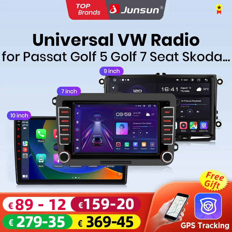 Junsun 7 9 10 Inch Universal Car Radio for Volkswagen VW Passat B6 B7 T5 Tiguan Touran GOLF POLO Wireless CarPlay Android Auto