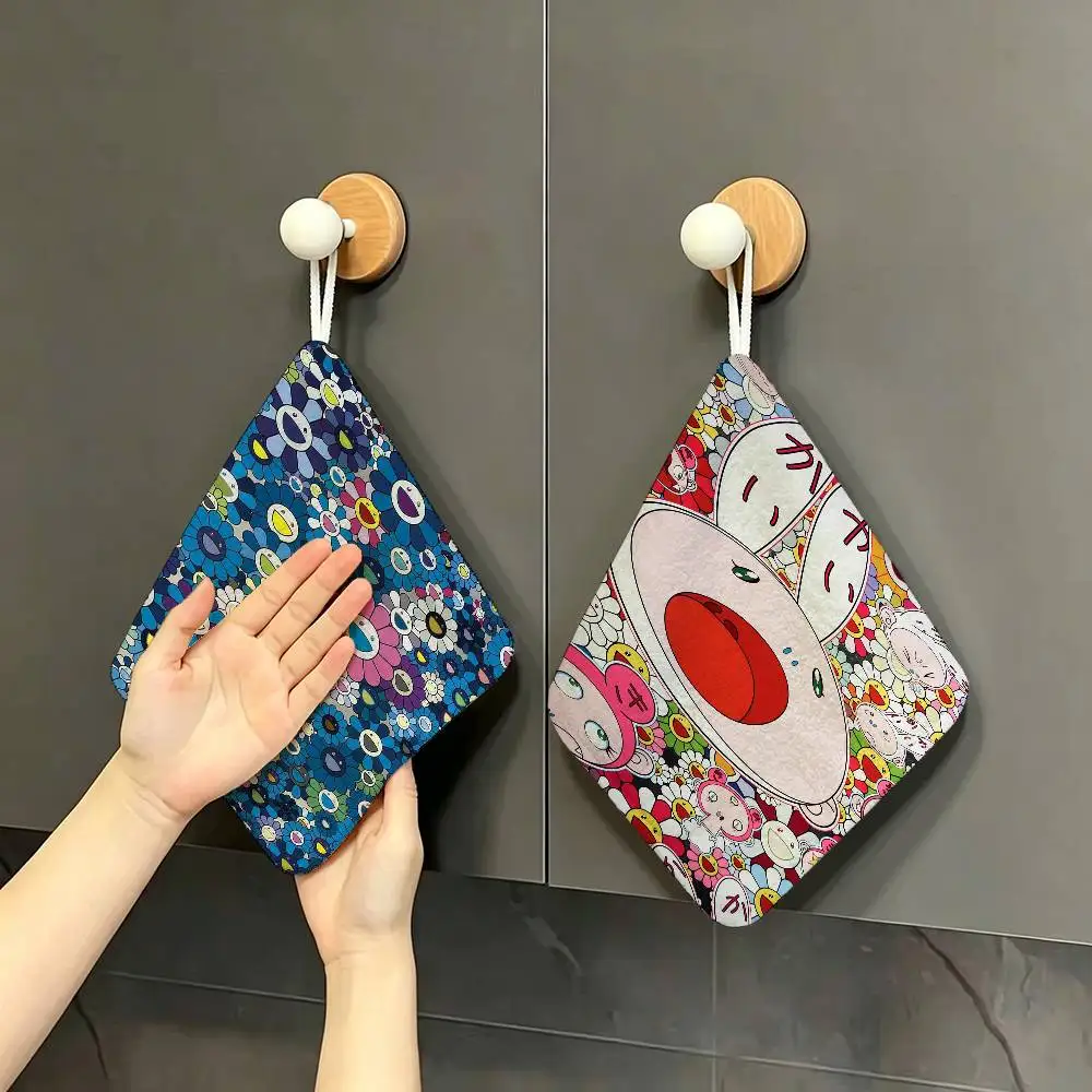 Fashion M-Murakami-Artist T-Takashi Hanging Kitchen Towel, Polyester Cotton Fabric, Absorbent Hand Wiping Towel Home Dormitory