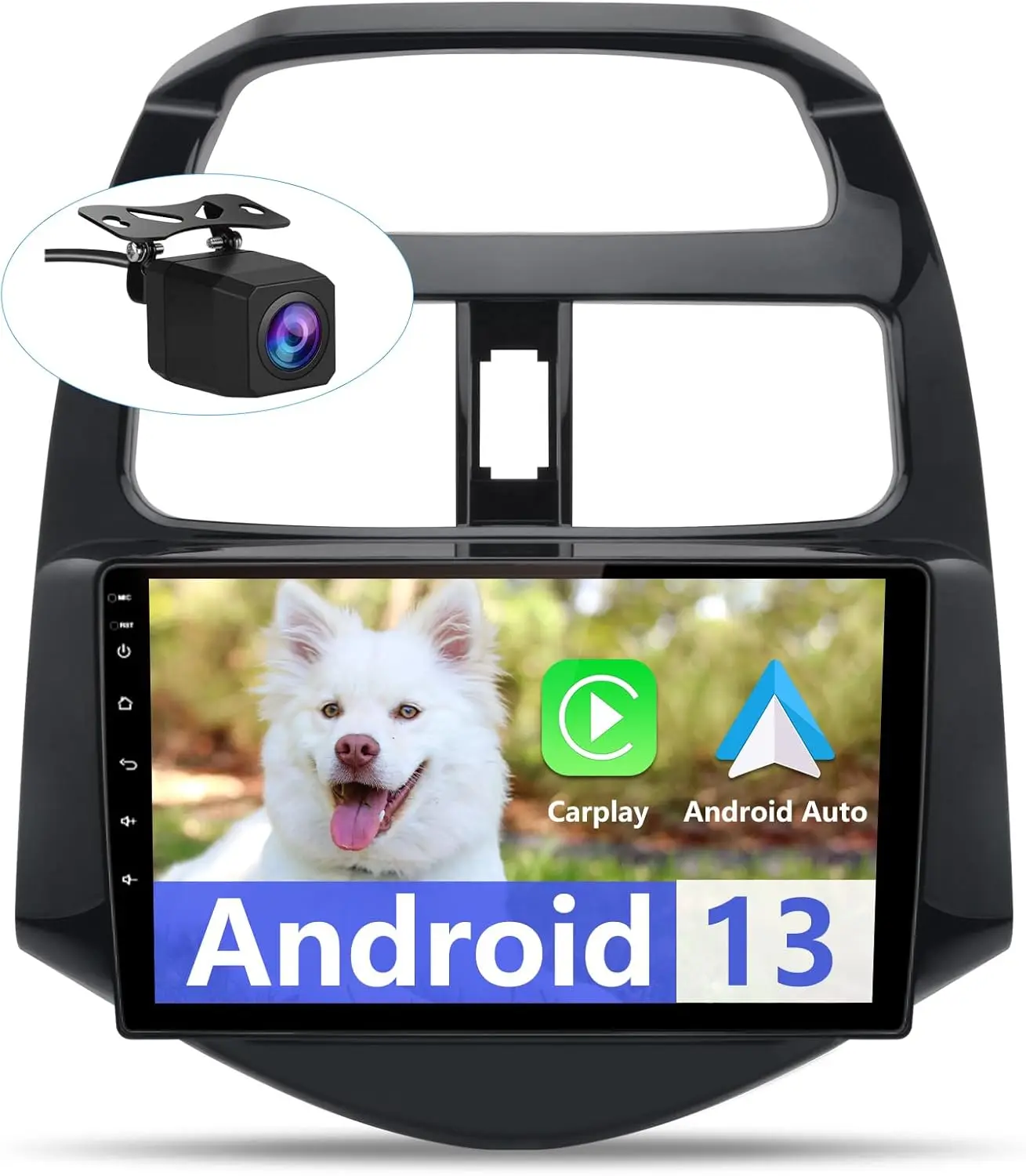 راديو ستيريو للسيارة لسيارة تشيفي سبارك 2013-2015، شاشة لمس 9 بوصة أندرويد 13 مع أندرويد أوتو، كاربلاي، واي فاي، نظام تحديد المواقع العالمي (GPS)، بلوتوث، DSP، SW