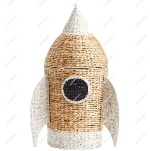 

High-grade rocket-shaped basket with lid, natural rattan handmade wicker, children's storage basket
